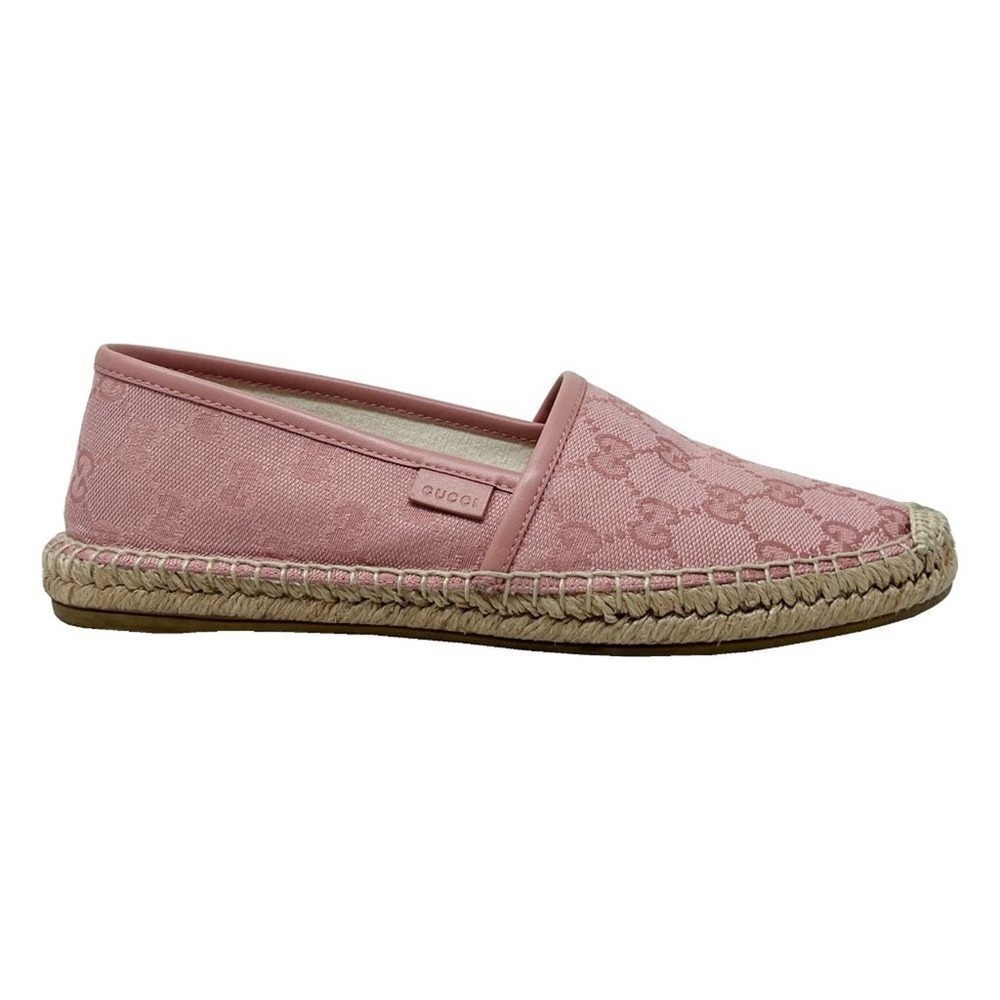 Gucci Pink GG Canvas Espadrille Flats Slip On Shoes 37.5 - Picture 2 of 9